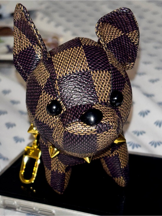 The Unbranded Brand Accessories - New Brown Check Plush Dog Keychain